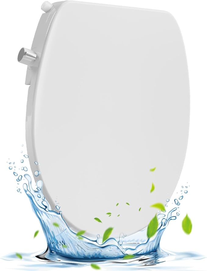 Non-Electric Bidet Toilet Seat with Quiet-Close & Dual Nozzles - Self-Cleaning Elongated Bidet Attachment, Fits Most Standard Round Toilets (17 Inch), White