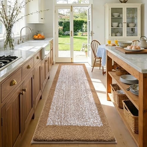 80x24 Long Bathroom Rugs Non Slip Washable, Soft Absorbent Bath Mat Coffee