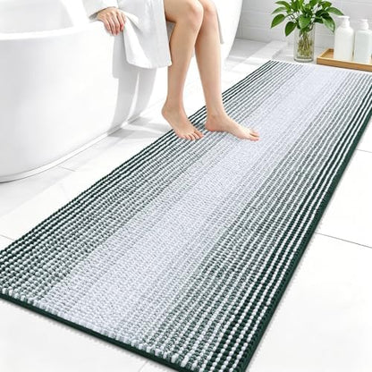 OLANLY Bathroom Runner Rugs 59x24, Soft Chenille Bath Rugs, Blackish Green
