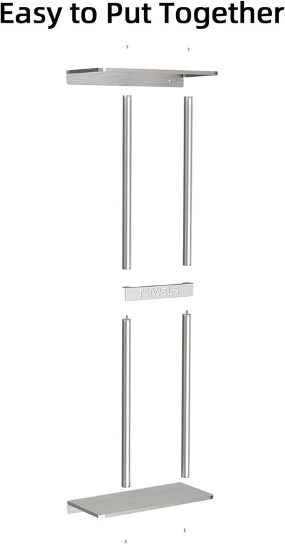 Bathroom Towel Storage for Bathroom, Wall Towel Rack for Rolled Towels, 30 inch Towel Holder Wall Mounted with Metal Shelf Can Holds 6 Large Towels, Brushed Nickel