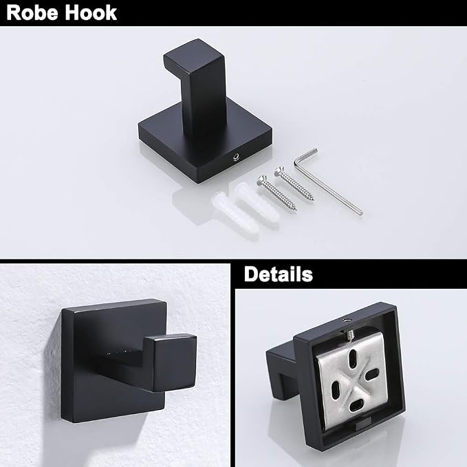 TURS Black 3-Piece Towel Holder Set Towel Ring Toilet Paper Holder Towel Hook, Stainless Steel Bathroom Hardware Set, Wall Mounted.