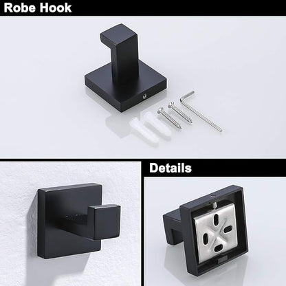 TURS Black 3-Piece Towel Holder Set Towel Ring Toilet Paper Holder Towel Hook, Stainless Steel Bathroom Hardware Set, Wall Mounted.