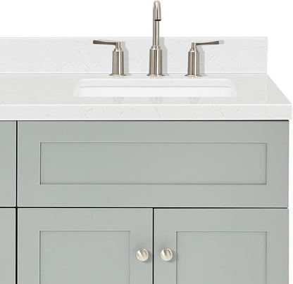 ARIEL Hamlet 66-inch Bathroom Vanity with Sink,Solid Wood, 1.5-inch Carrara White Quartz Countertop & Backsplash, Double Rectangular Porcelain Sink, 4 Soft Closing Doors, 3 Dovetail Drawers, Grey