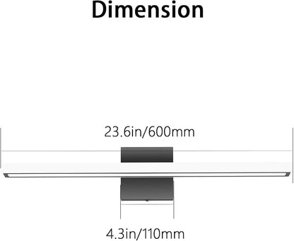 24inch Black LED Bathroom Vanity Light Bar 18W Modern Bath Light Fixture Over Mirror Vanity Light Cool White 6000K