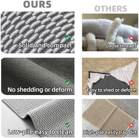 TYUU Bathroom Rugs Non Slip Washable, Super Absorbent Thin Bath Mat Quick Dry Low Pile Bathroom Rug, Light Grey 24"x47"