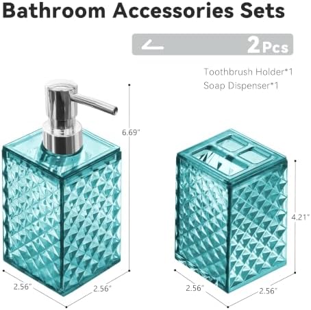 2 PCS Bathroom Accessory Set,Teal Blue Soap Dispenser and Toothbrush Holder