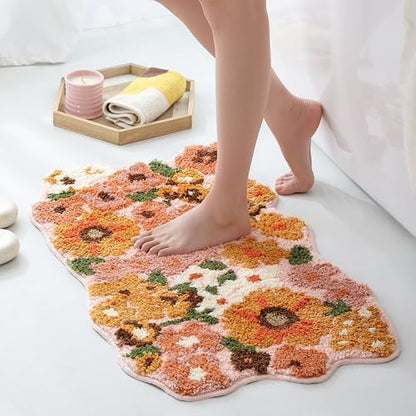 TRUEDAYS Floral Bath Mat, Cute Bath Mat for Bathroom, 32'' x 20'', Orange