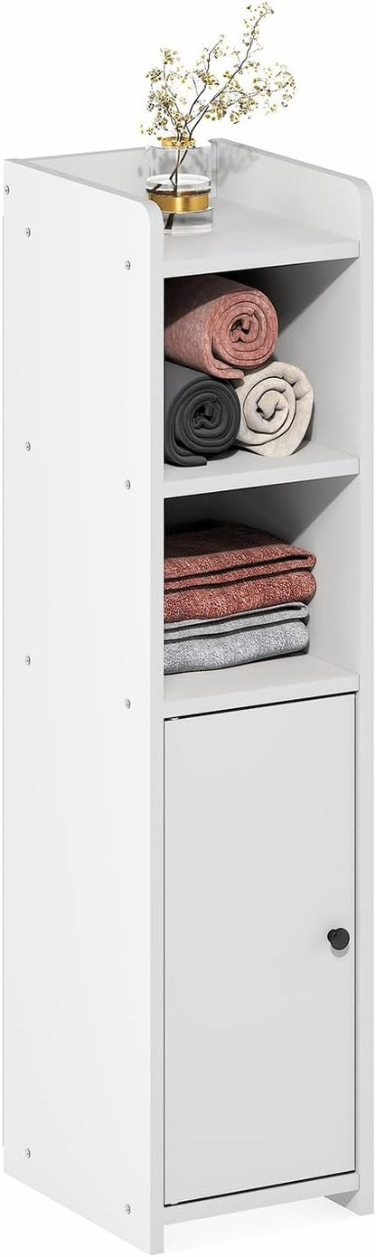 Furinno Fulda Bathroom Storage Cabinet, 5-Tier Bathroom Cabinet, Narrow Cabinet with Door and Adjustable Shelves, 32H, for Small Spaces, Bathroom, Living Room, Entryway, White