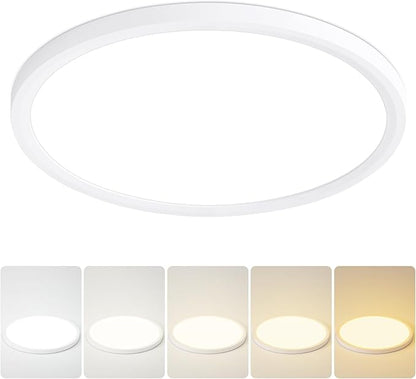 9 Inch Flush Mount Ceiling Light, 5 Color Adjustable Slim 18W 1800LM 2700K-6500K Wired LED Fixture, Modern Low Profile LED Ceiling Lamp for Hallways, Kitchen, Bedroom, Closets, Bathroom, Round, White
