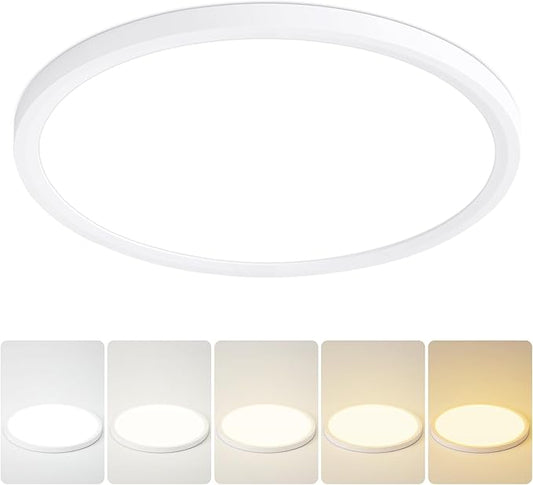9 Inch Flush Mount Ceiling Light, 5 Color Adjustable Slim 18W 1800LM 2700K-6500K Wired LED Fixture, Modern Low Profile LED Ceiling Lamp for Hallways, Kitchen, Bedroom, Closets, Bathroom, Round, White