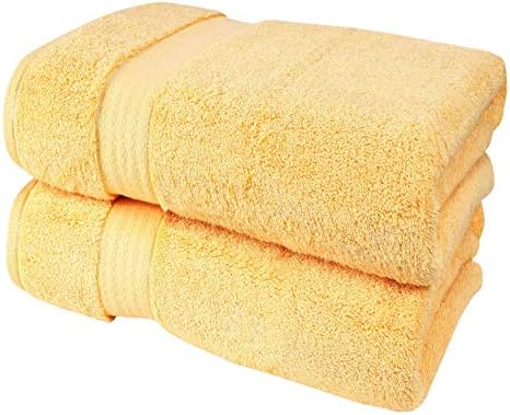 GLAMBURG 700 GSM Premium Cotton 2-Pack Oversized Extra Large Bath Sheet Set - 100% Combed Cotton - 2 Bath Sheets 35x70 - Luxury Hotel & Spa Quality - Durable Ultra Soft Highly Absorbent - Yellow
