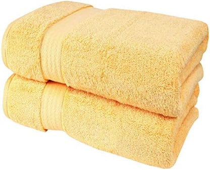 GLAMBURG 700 GSM Premium Cotton 2-Pack Oversized Extra Large Bath Sheet Set - 100% Combed Cotton - 2 Bath Sheets 35x70 - Luxury Hotel & Spa Quality - Durable Ultra Soft Highly Absorbent - Yellow
