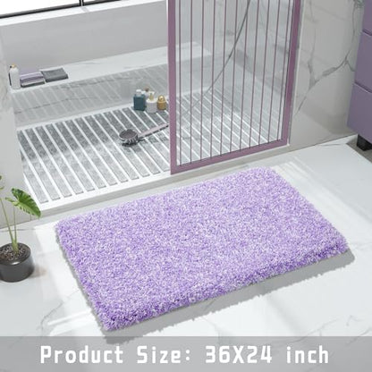 Yimobra Bathroom Rugs Non Slip Washable 36X24, Ultra Soft and Water Absorbent Bath Mats, Plush Fluffy Shower Mat Outside, Luxury Microfiber Thick Matts for Bathroom Floor/Tub, Purple and White