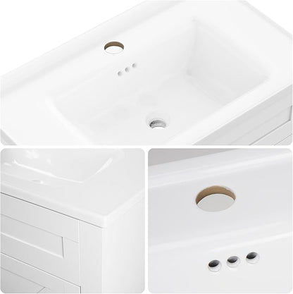 30.9 inch Bathroom Sink Vanity Combo, Small Freestanding Single Bath Vanity Sink Set with 2 Doors, White Single Basin Bathroom Storage Cabinet