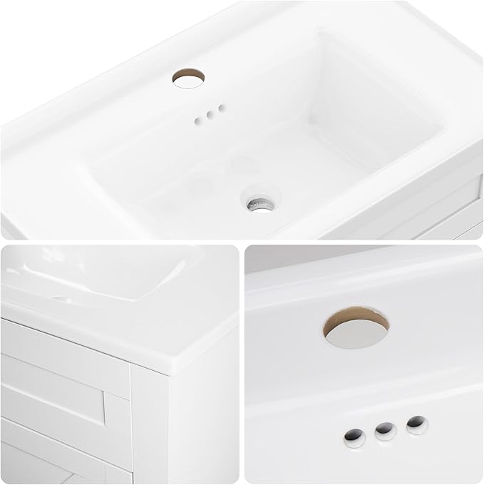 23.1inch Bathroom Sink Vanity Combo, Small Freestanding Single Bath Vanity Sink Set with 2 Doors, Single Basin Bathroom Storage Cabinet, White