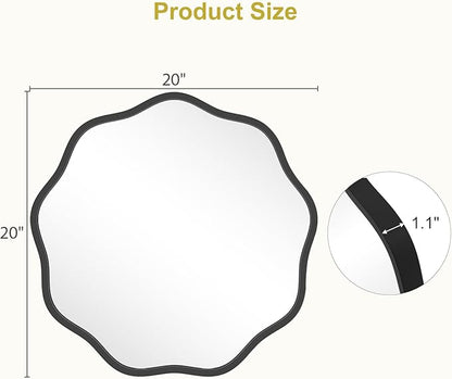 WallBeyond Round Wavy Mirror for Wall Decorative 20 inch, Modern Round Mirror Aluminum Frame for Bathroom Bedroom Living Room Home House Office Entryway, Black