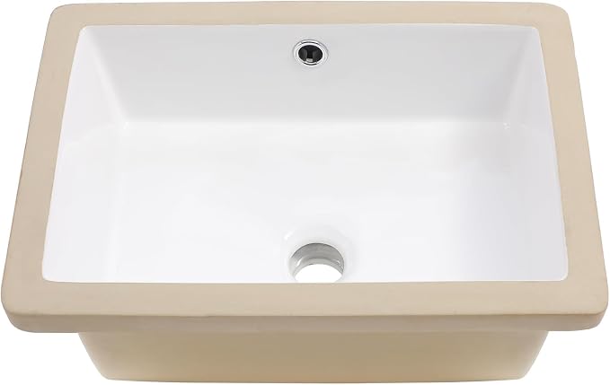 White Undermount Bathroom Sink 18.1"x12.4"Ceramic Basin | Modern Porcelain Under Counter Bathroom Vanity Sink, Interior Bowl 16.3"x 10.6", Rectangular Undermount Basin with Overflow