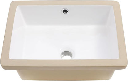 White Undermount Bathroom Sink 18.1"x12.4"Ceramic Basin | Modern Porcelain Under Counter Bathroom Vanity Sink, Interior Bowl 16.3"x 10.6", Rectangular Undermount Basin with Overflow