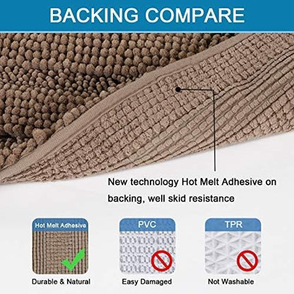 H.VERSAILTEX 2 Piece Bathroom Set - Super Absorbent Chenille Striped Bath Mats, Non Skid, Machine Washable (Taupe Brown, 47 x 17 Plus 17 x 24 - Inches)