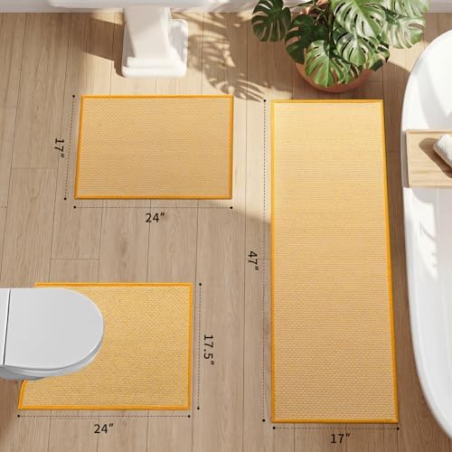 YIHOUSE Yellow Bathroom Rugs Sets 3 Pieces,Thin Bath Mat Quick Dry