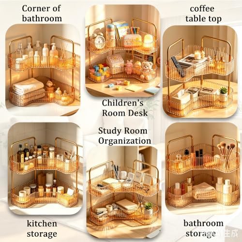 2-Tier Corner Bathroom Organizer, Skincare Vanity Counter Shelf Orange