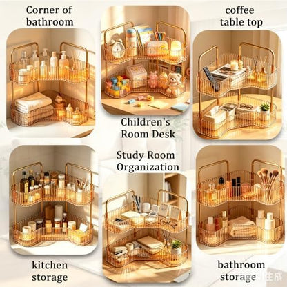 2-Tier Corner Bathroom Organizer, Skincare Vanity Counter Shelf Orange