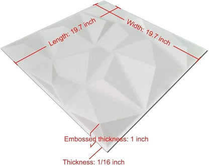 Art3d 12 Pack 3D Diamond Design Wall Panels 19.7"x19.7" PVC Panel for Interior Wall Decor Living Room, Office, TV Background, Snow White