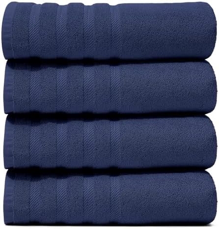 Hearth & Harbor Bath Towels for Bathroom - 100% Ring Spun Cotton Luxury Bathroom Towels - Soft & Highly Absorbent 4 Bath Towels, Navy