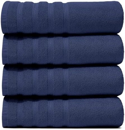 Hearth & Harbor Bath Towels for Bathroom - 100% Ring Spun Cotton Luxury Bathroom Towels - Soft & Highly Absorbent 4 Bath Towels, Navy