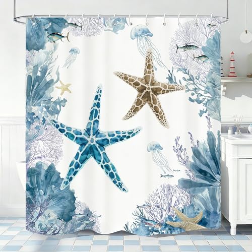 Purple Beach Shower Curtain for Bathroom, Ocean Coastal Theme, 72x72 In