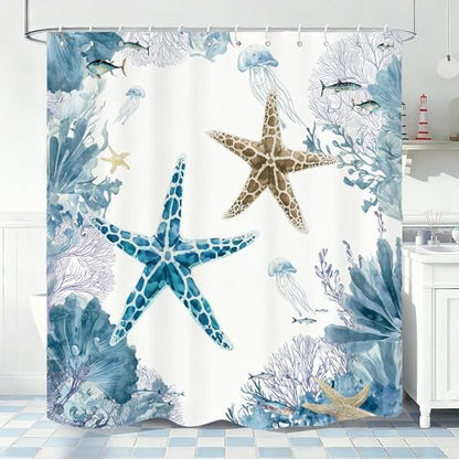 Purple Beach Shower Curtain for Bathroom, Ocean Coastal Theme, 72x72 In