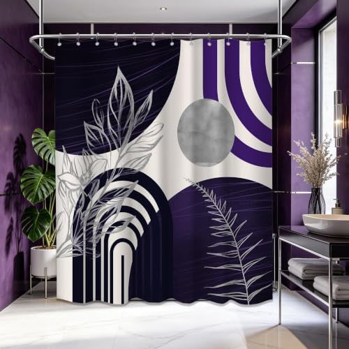 Dark Purple and Grey Extra Long Shower Curtain, Tall 72X84 in