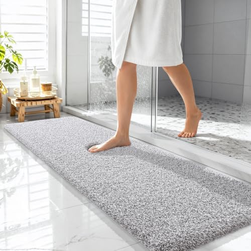OLANLY Microfiber Bathroom Rugs 59x20, Quick Dry Mat, Light Grey and White
