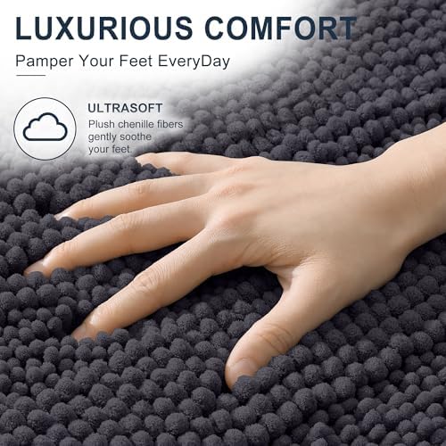 Smiry Thick Chenille Large Bathroom Runner Rugs 45x27, Bath Mat, Dark Grey