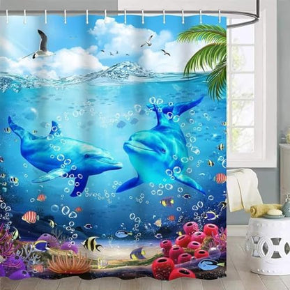 Yddsky Ocean Dolphin Bathroom Shower Curtain Sets for Bathtub,72x72 Inch