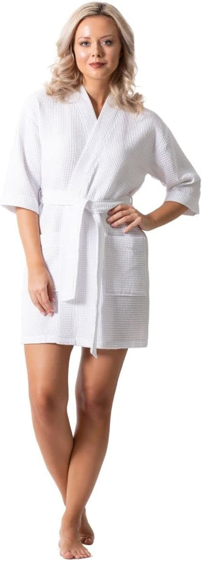 Lightweight Waffle Knit Bath, Spa & Bridesmaids Kimono Short Robes for Women - Quick Dry & Soft