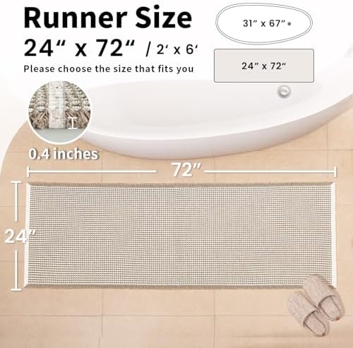 Long Bath Mat, Waffle Bathroom Runner Rug Non Slip Washable, 24 x 72
