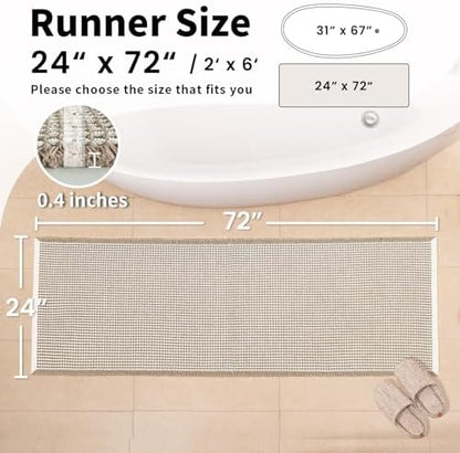 Long Bath Mat, Waffle Bathroom Runner Rug Non Slip Washable, 24 x 72