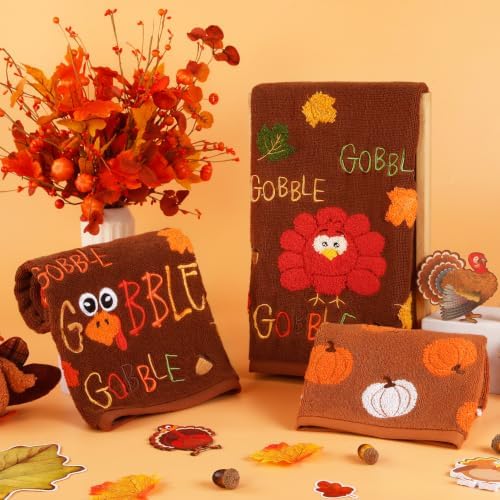 Quera Thanksgiving Hand Towels Rust Turkey Gobble for Bathroom Kitchen