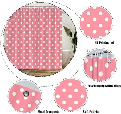 Polka Dot Shower Curtain Pink Retro Spot Vintage Fabric Decorative Bathroom Curtains with Hooks,70" Wx75 H