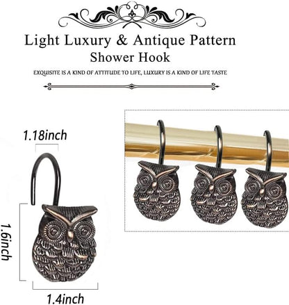 Gracelife 12Pcs Owl Design Shower Curtain Hooks Home Fashion Zinc Alloy Decorative Rust Proof Shower Curtain Hooks Hangers for Bathroom Living Room Bedroom