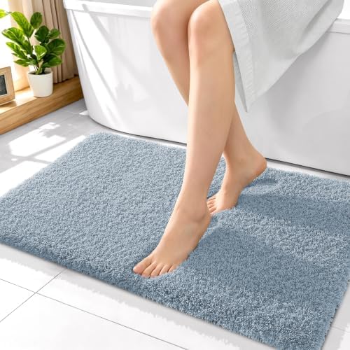 OLANLY Microfiber Bathroom Rugs 36x24, Ultra Soft Bath Mat, Airy Blue
