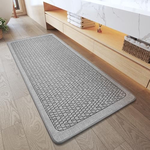 YDKGL Bathroom Runner Rug, Long Thin Bath Mat Fit Under Door, Grey 24x48
