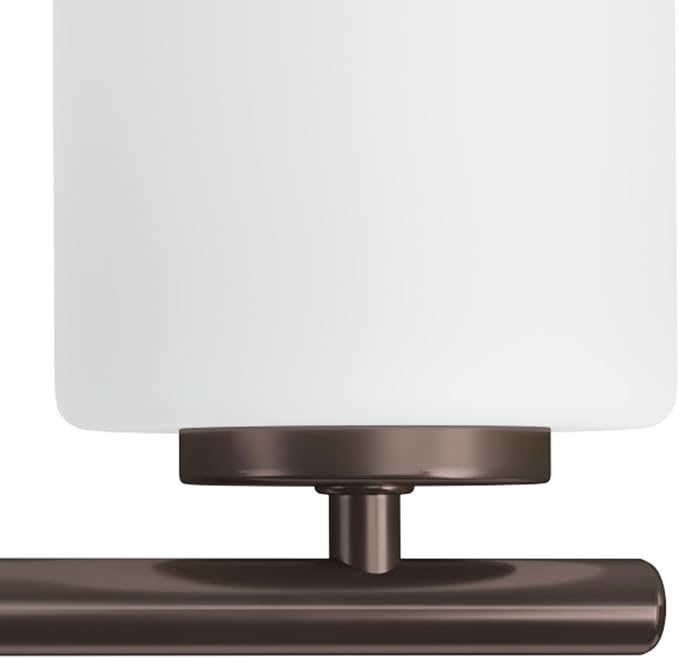 Progress Lighting Replay Collection 3 Light Bathroom Vanity Light, Modern Bath Lighting Fixture with Etched White Glass Shades for Over the Mirror, Reversible Mounting, Antique Bronze