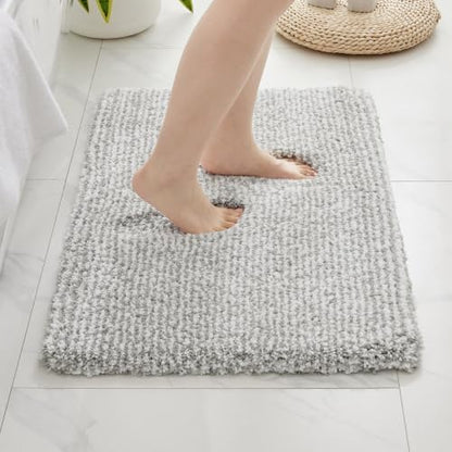Disolla Bathroom Rug 20x32 - Non-Slip Plush Thick Bath Mat, Highly Absorbent & Ultra Soft Fluffy Floor Mat, Machine Washable for Shower and Tub, Grey & White