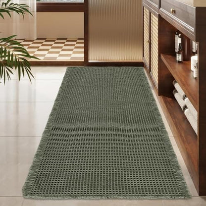 ZALL Waffle Bath Mat,Super Absorbent Non Slip Bathroom Rug,Dark Green 24x48inch,Machine Washable Ultra Soft Floor Mats