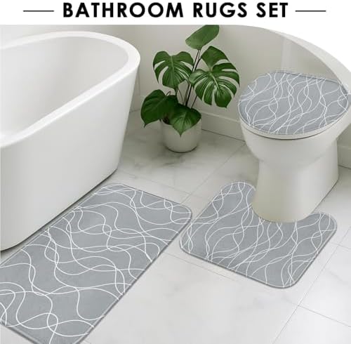 Bathroom Sets with Shower Curtain and Rugs 4 Pcs, Abstract Modern