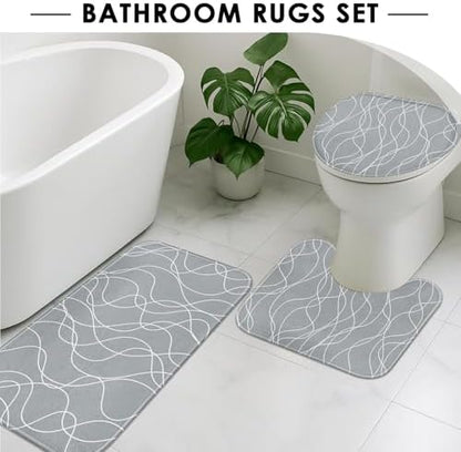 Bathroom Sets with Shower Curtain and Rugs 4 Pcs, Abstract Modern