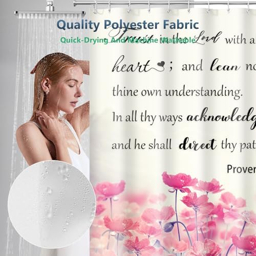 Trust in the Lord Proverbs 3:5-6 Shower Curtain with Hooks 72 x 72 Inches