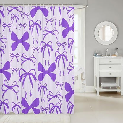 jejeloiu Cute Bowknot Shower Curtain for Bathroom Decor 72"x78" Purple Girls Bow Bath Curtain Kawaii Bathroom Accessories Waterproof Polyester Fabric with 12 Hooks for Stalls Bathtubs Princess Decor